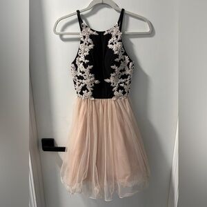 Blondie Nites Black Bodice with Blush Tulle Mini Dress